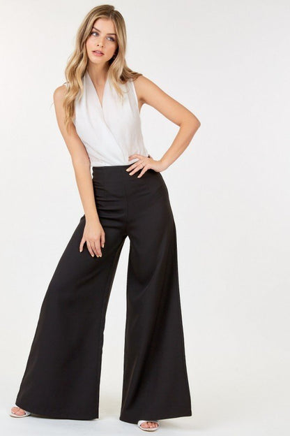 High Waist Wide Leg Flare Pants in Black - 88% Polyester 12% Spandex