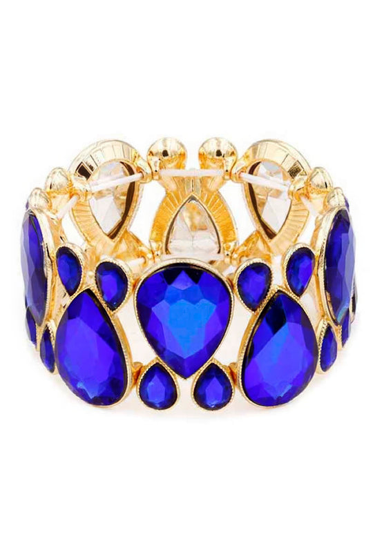 Crystal Stone Stretch Bracelet with Sparkling Gemstones & Stretchable Design in Multi, Black, Blue, Gold, Silver