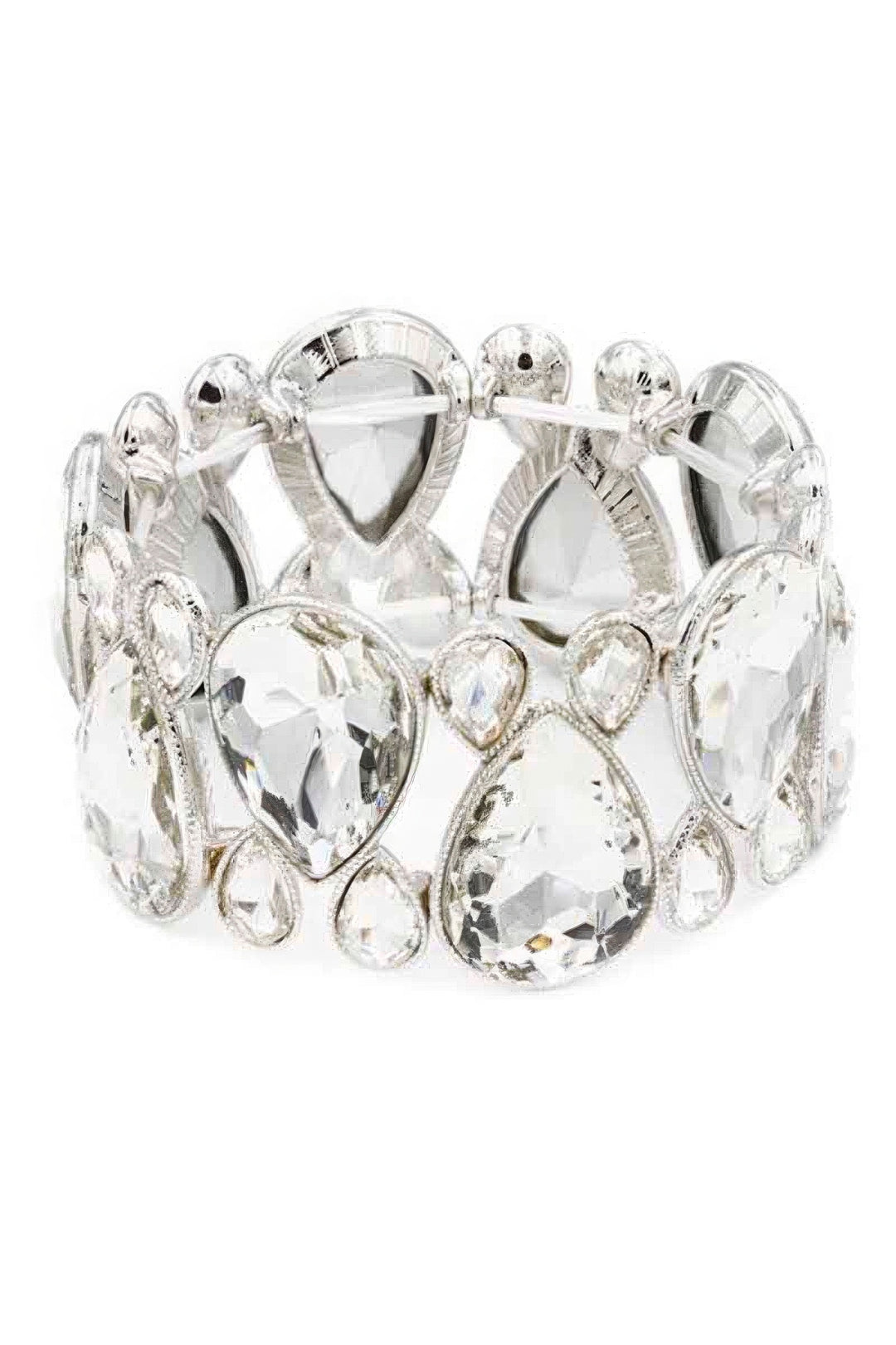 Crystal Stone Stretch Bracelet with Sparkling Gemstones & Stretchable Design in Multi, Black, Blue, Gold, Silver