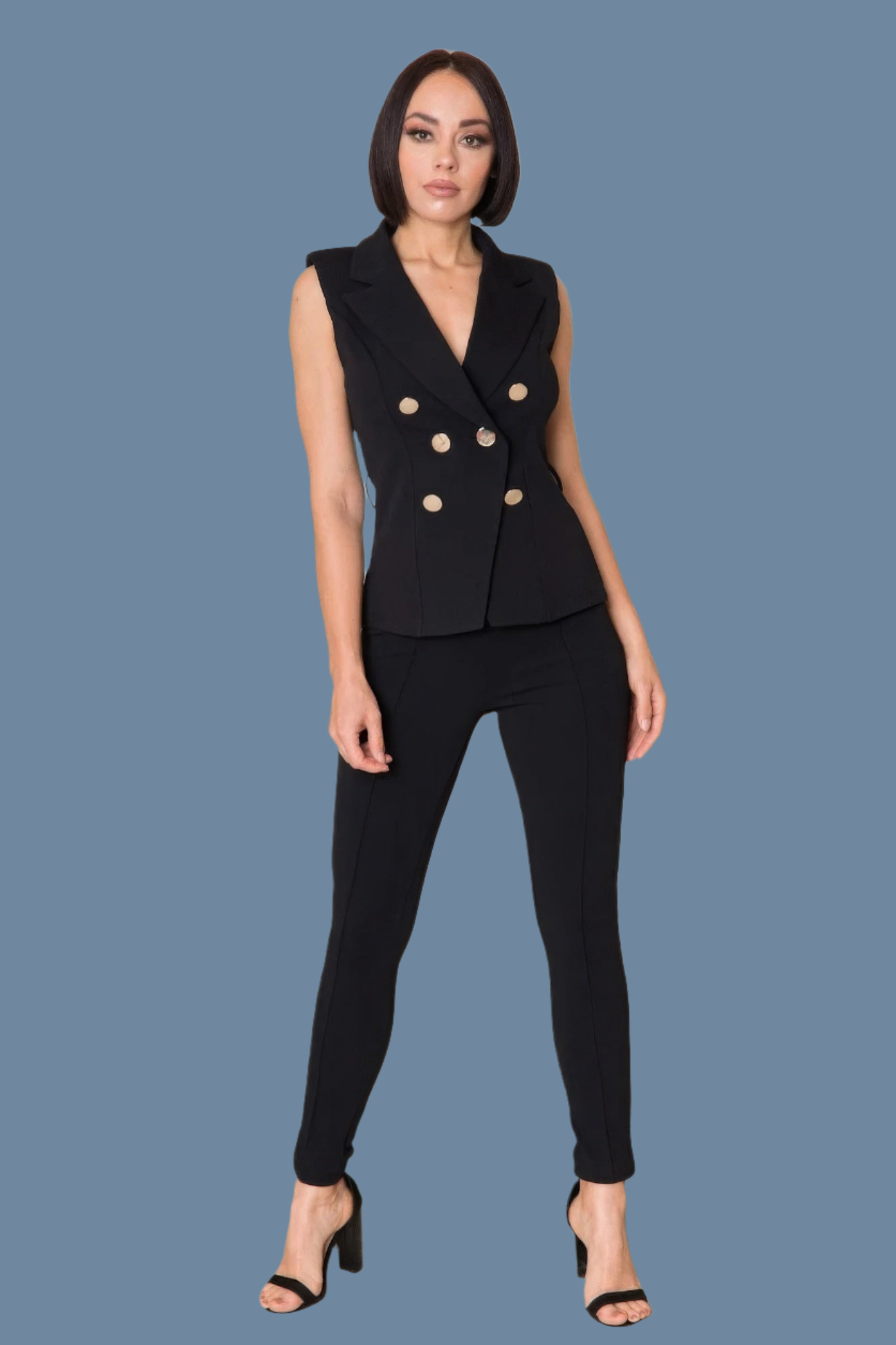 Elegant Black Jacket Top and Skinny Pants Set , 95% Polyester.