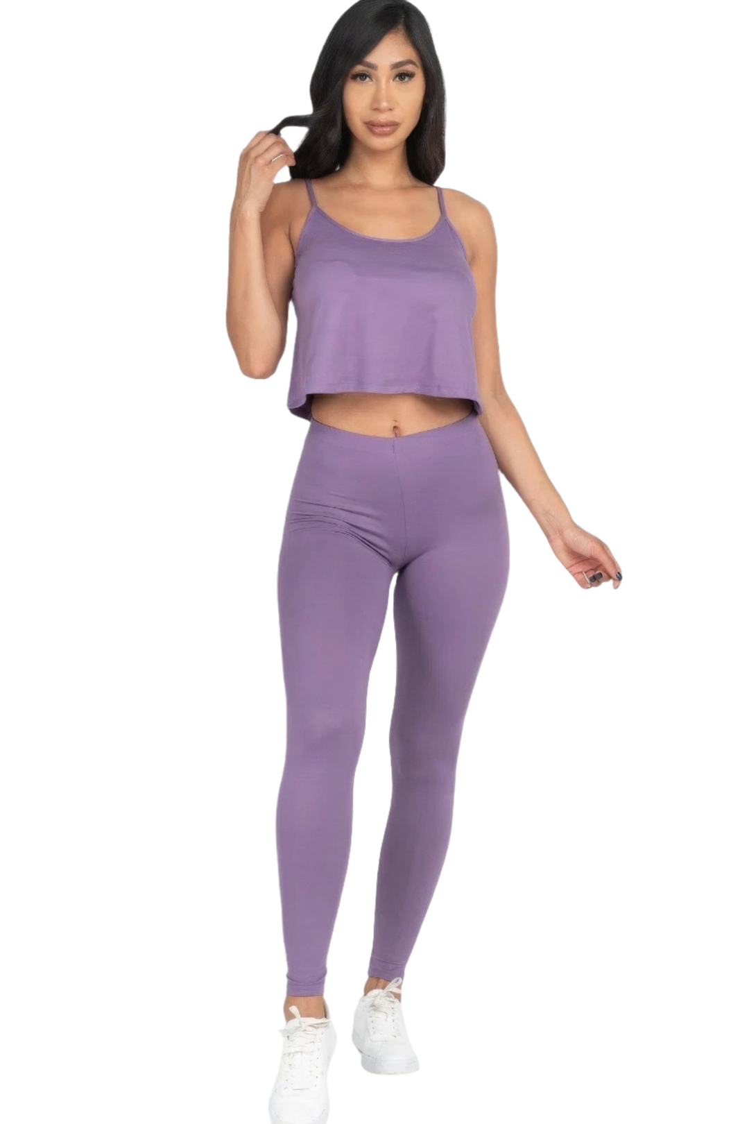 Grape 2-Piece Cami Top and Leggings Set with Spaghetti Straps