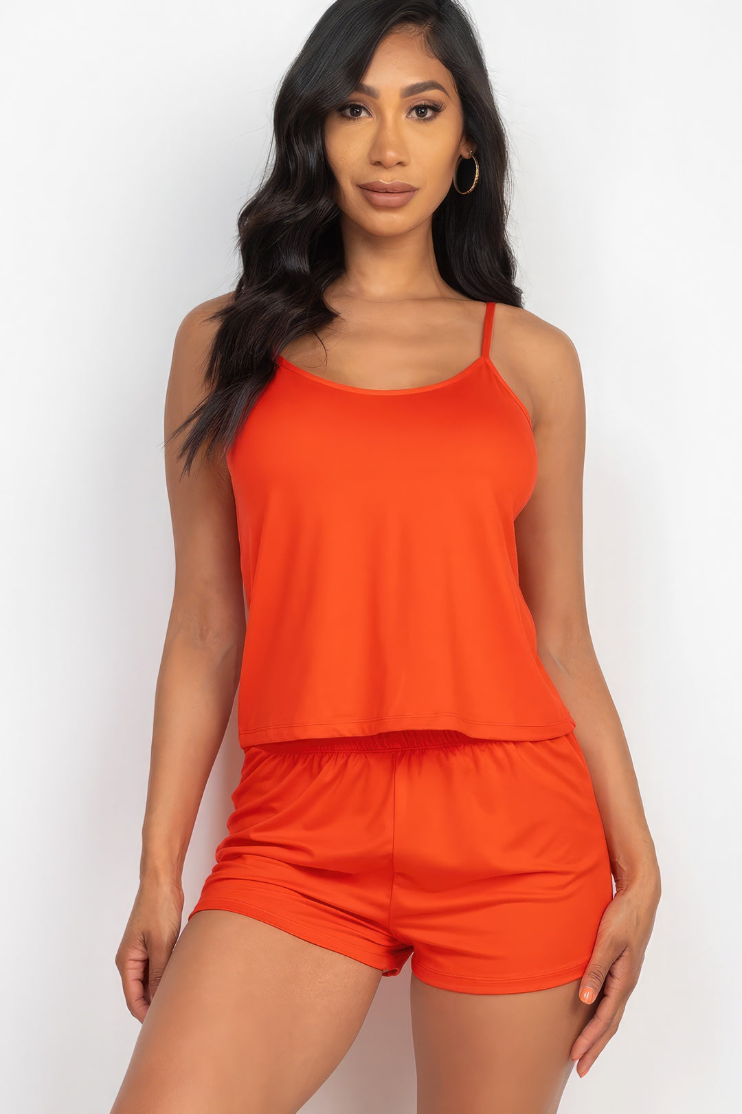 Cami Top & Shorts Set in Red Alert Jersey Fabric | Sleeveless Cami & Matching Shorts | Sizes S-L