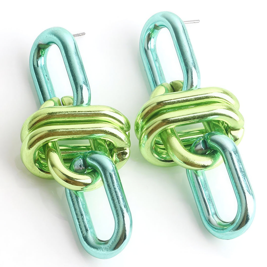 Color Metal Oval Link Earring green
