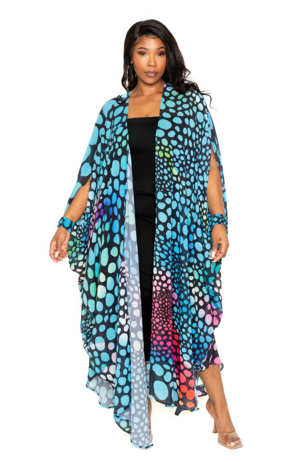 Dot Robe With Wrist Band in blue/black/purple