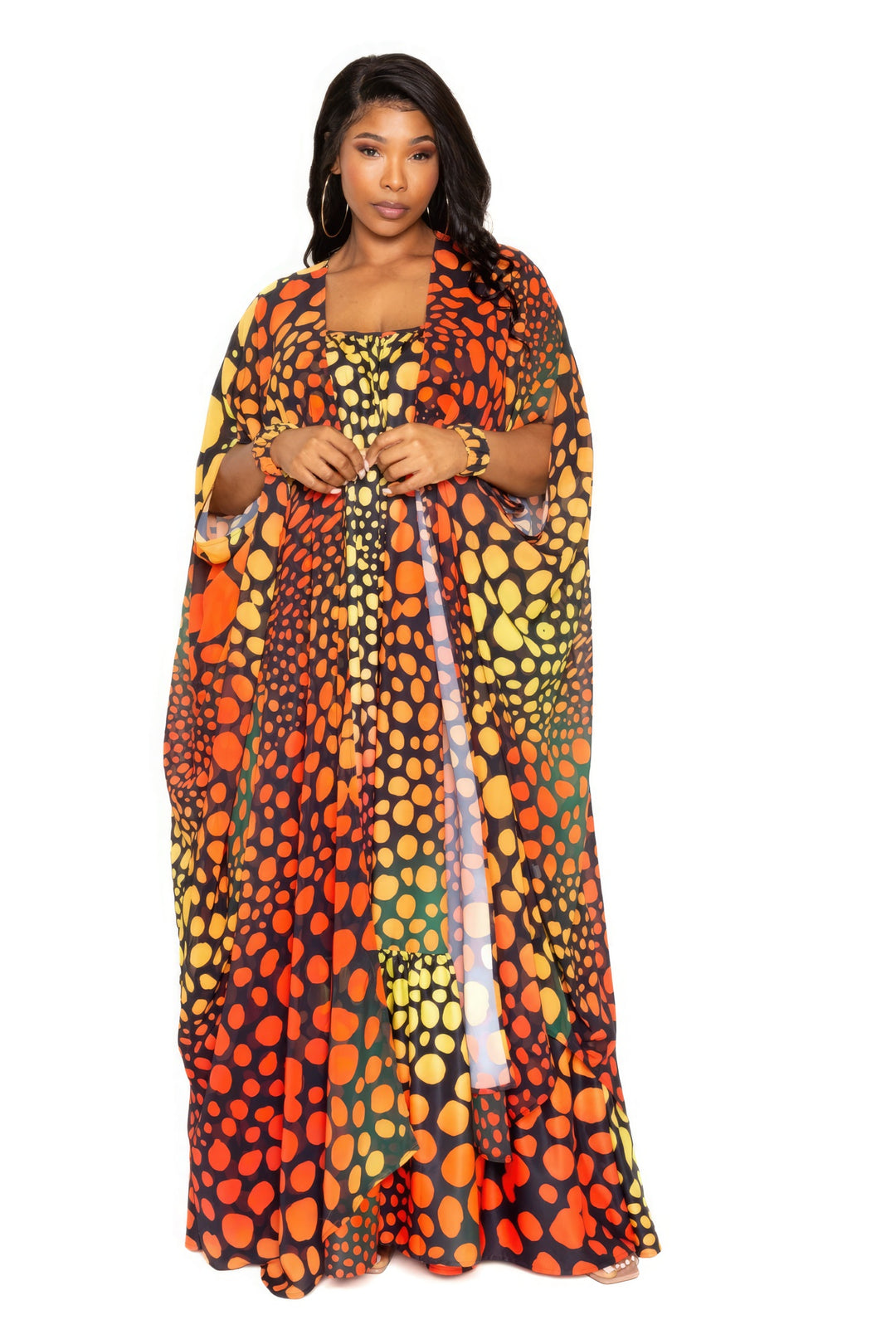 Dot Robe With Wrist Band in orange and black