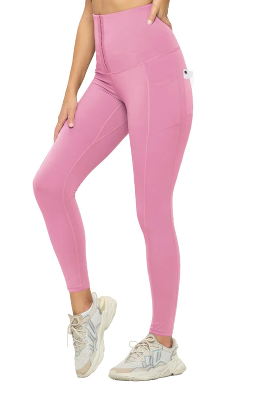 Pink Body Shaper Legging with Tummy Compression & Phone Pockets