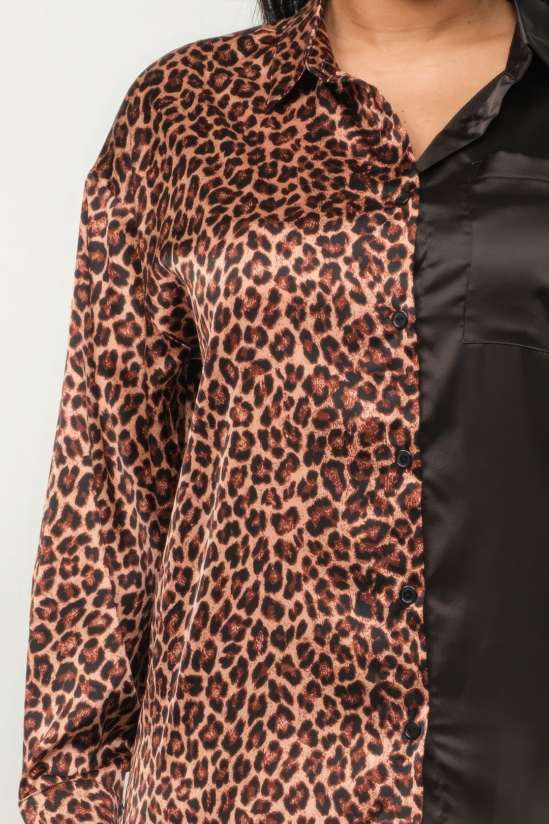 Animal Print Elegance: 2-Piece Collared Long Sleeve Top And Pants Set