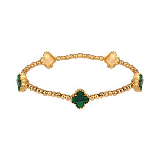 Metal Flower Station Stretch Bracelet - 6 Color Choices - green and gold 