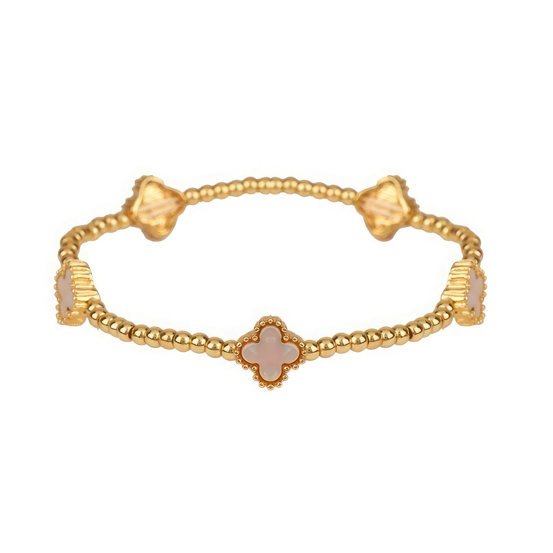 Metal Flower Station Stretch Bracelet - 6 Color Choices - pink and gold
