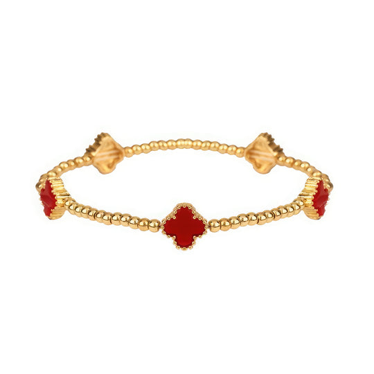 Metal Flower Station Stretch Bracelet - 6 Color Choices - red and gold