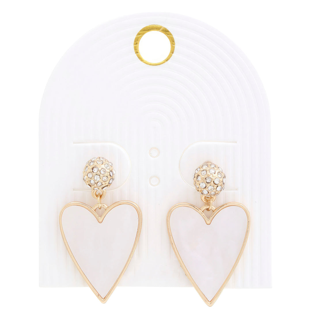 Heart Rhinestone Bead Gold Dangle Earrings with Romantic Design
