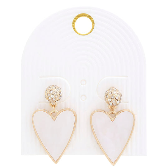 Heart Rhinestone Bead Gold Dangle Earrings with Romantic Design
