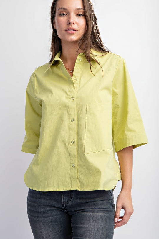 Half Sleeves Green Tea Poplin Button Down Shirt - Comfort Stretch