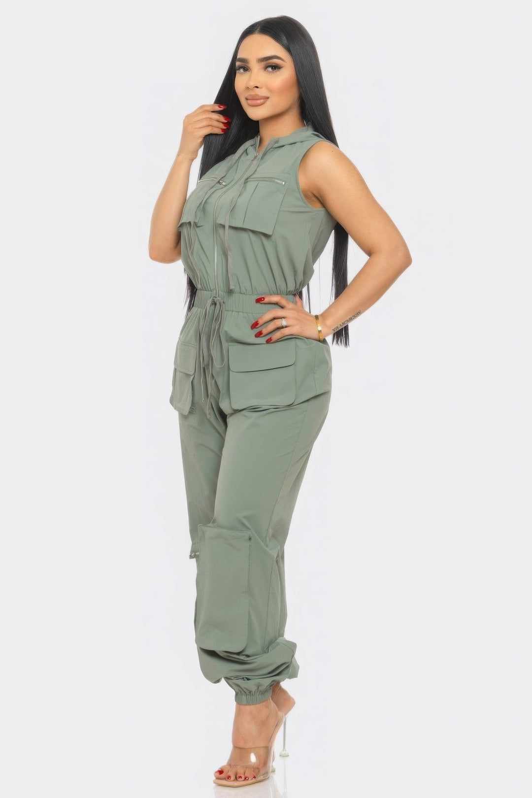 Cargo Jumpsuit with Hoodie & Zipper Front | Breathable Fabric & Relaxed Fit | Sizes S-L