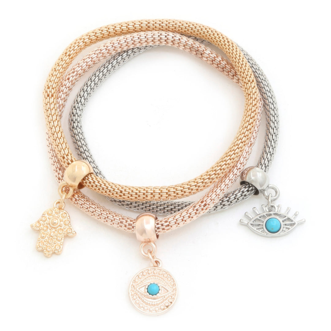 Evil Eye Hamsa Hand Bracelet Set with Delicate Charms for All-Day Wear