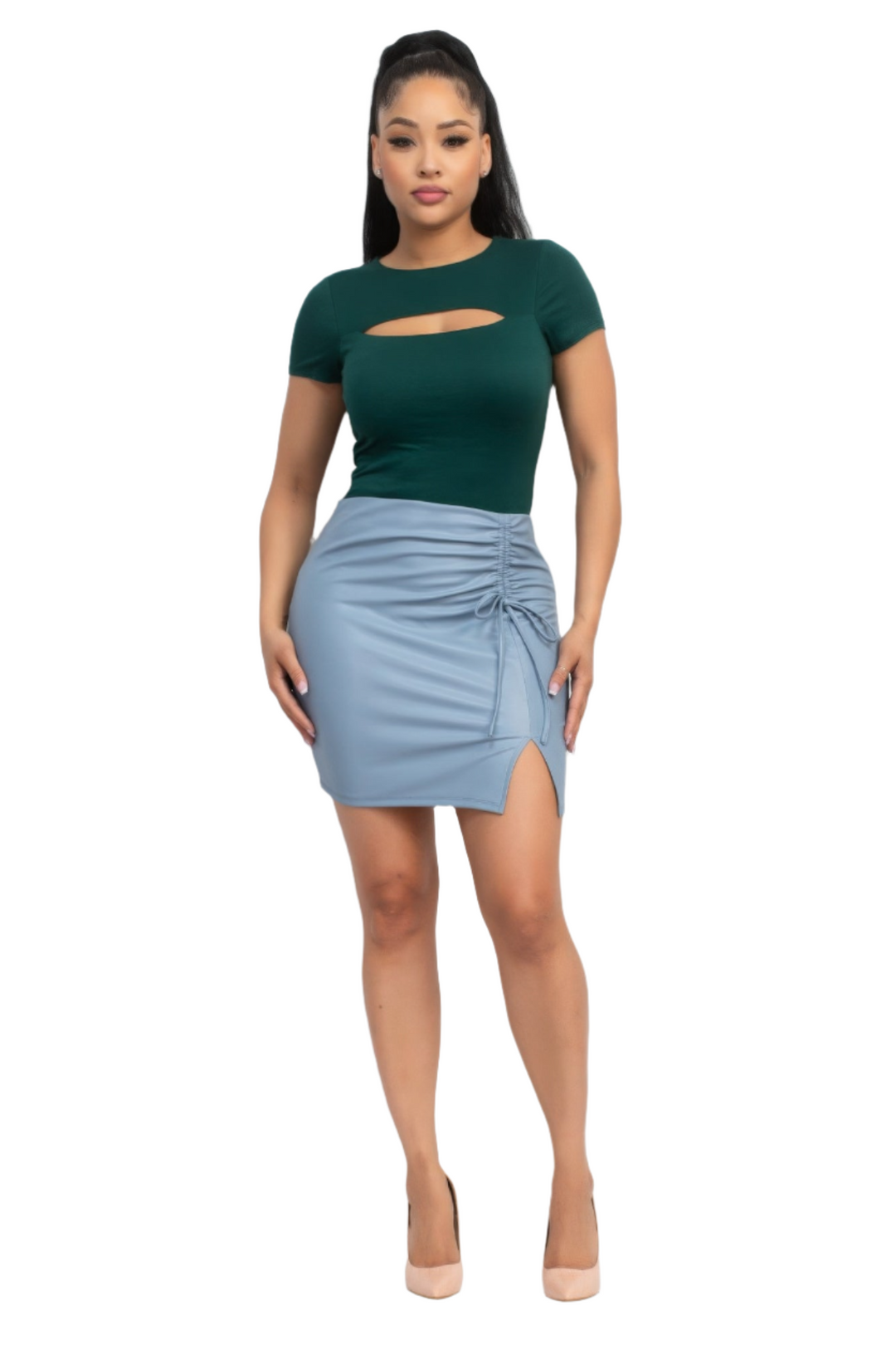 Cut-Out Double Layer Top in Classic Hunter Green with Front Cut-Out Detail & Double-Layer Design