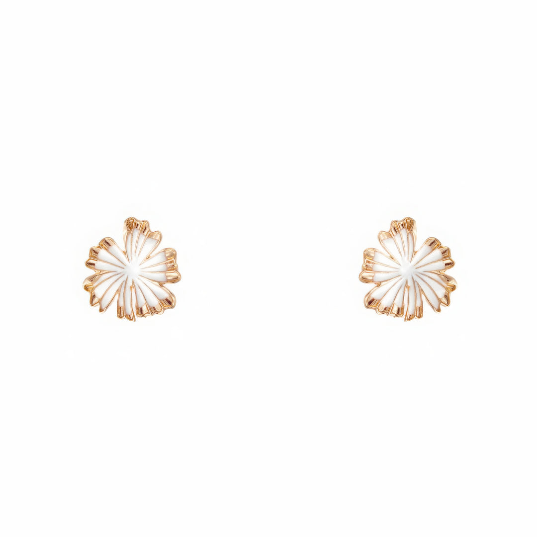 Delicate Flower Stud Earrings with 1.00-inch Size & Crisp White Color