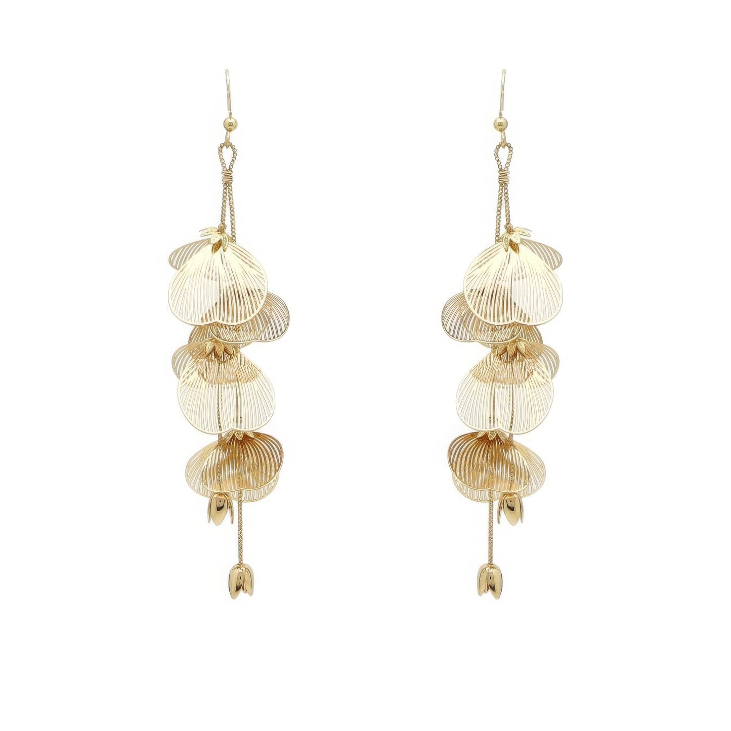 Metal Flower Drop Earrings - Elegant 4-Inch Gold Floral Design