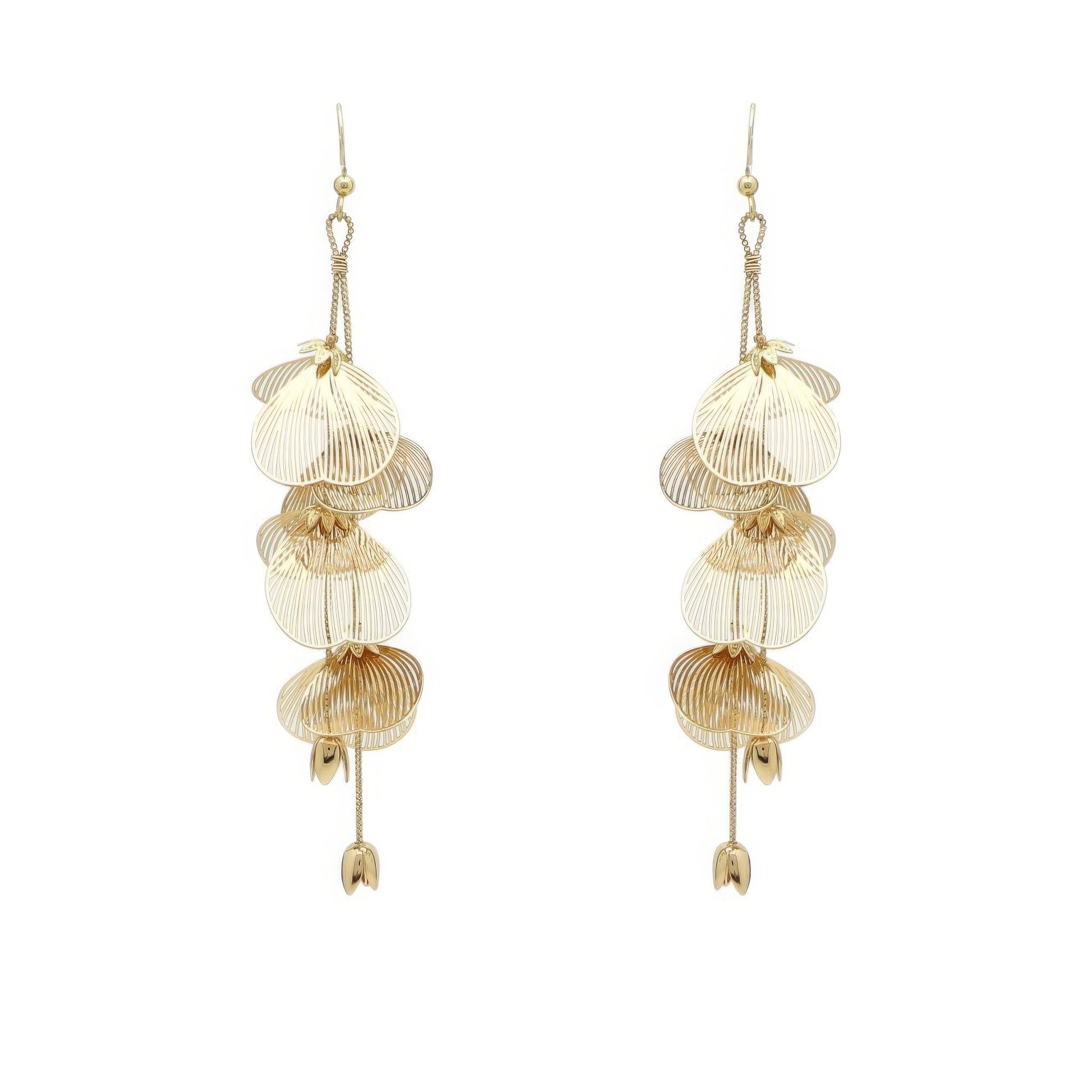 Metal Flower Drop Earrings - Elegant 4-Inch Gold Floral Design