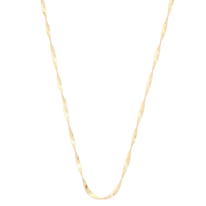 Flat Snake Link Twisted Metal Necklace - 14-Inch Gold-Tone Elegance