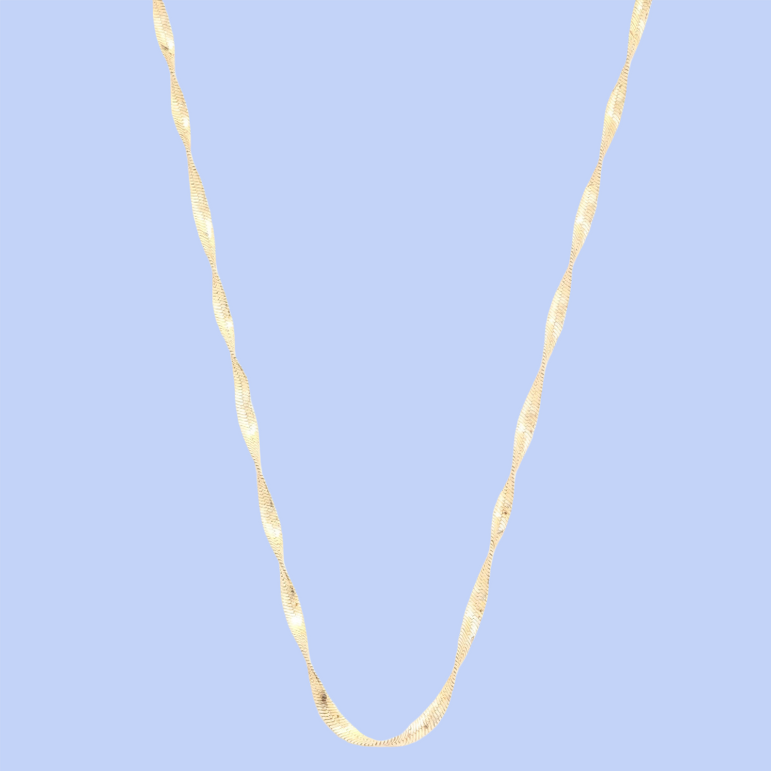 Flat Snake Link Twisted Metal Necklace - 14-Inch Gold-Tone Elegance