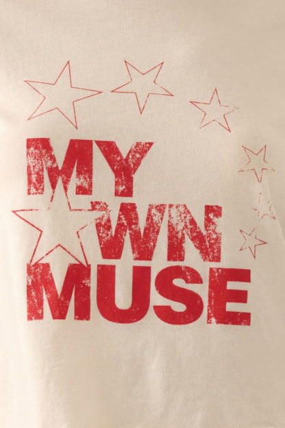 My Own Muse Vintage Wash Star Graphic Tee with Cropped Fit in Ivory
