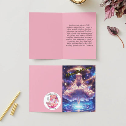 Anime Get Well Card - Celestial Healing Design - Divine Recovery Blessing Card - Goddess Kiss Boutique