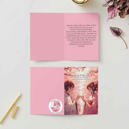 Anime Anniversary Card - Cherry Blossom Pinky Promise Design - Japanese Sakura Romance Card