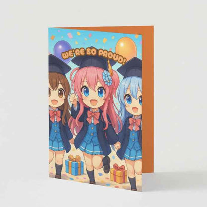 Anime Graduation Card - Chibi Celebration Squad - Cute Graduation Card