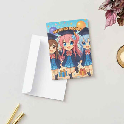 Anime Graduation Card - Chibi Celebration Squad - Cute Graduation Card