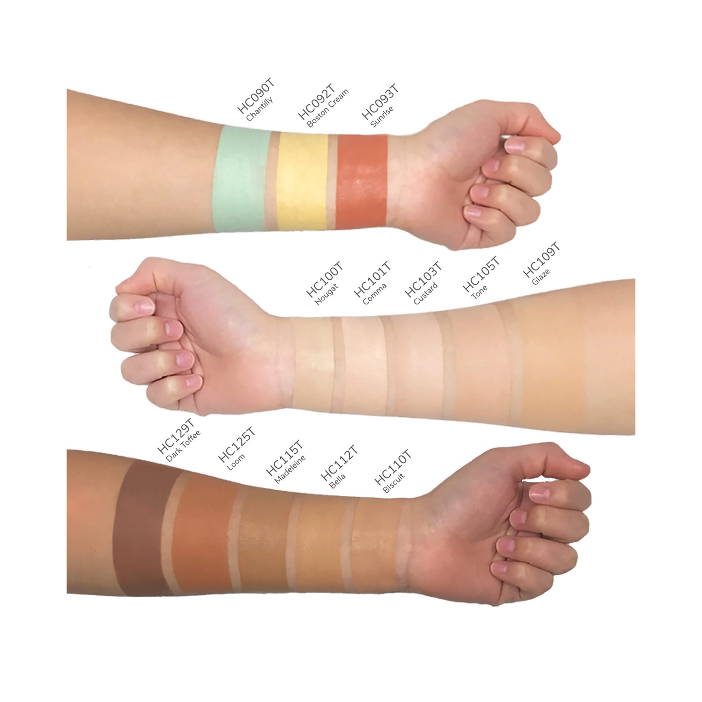 Swatches of Brightening Concealer Cream | Full Coverage Redness Corrector - Doe Foot Applicator - Vegan - 5ml