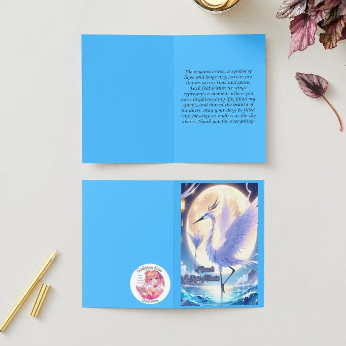 Anime Thank You Card - Crane's Flight of Thanks Design - Peaceful Gratitude Journey Card - Goddess Kiss Boutique