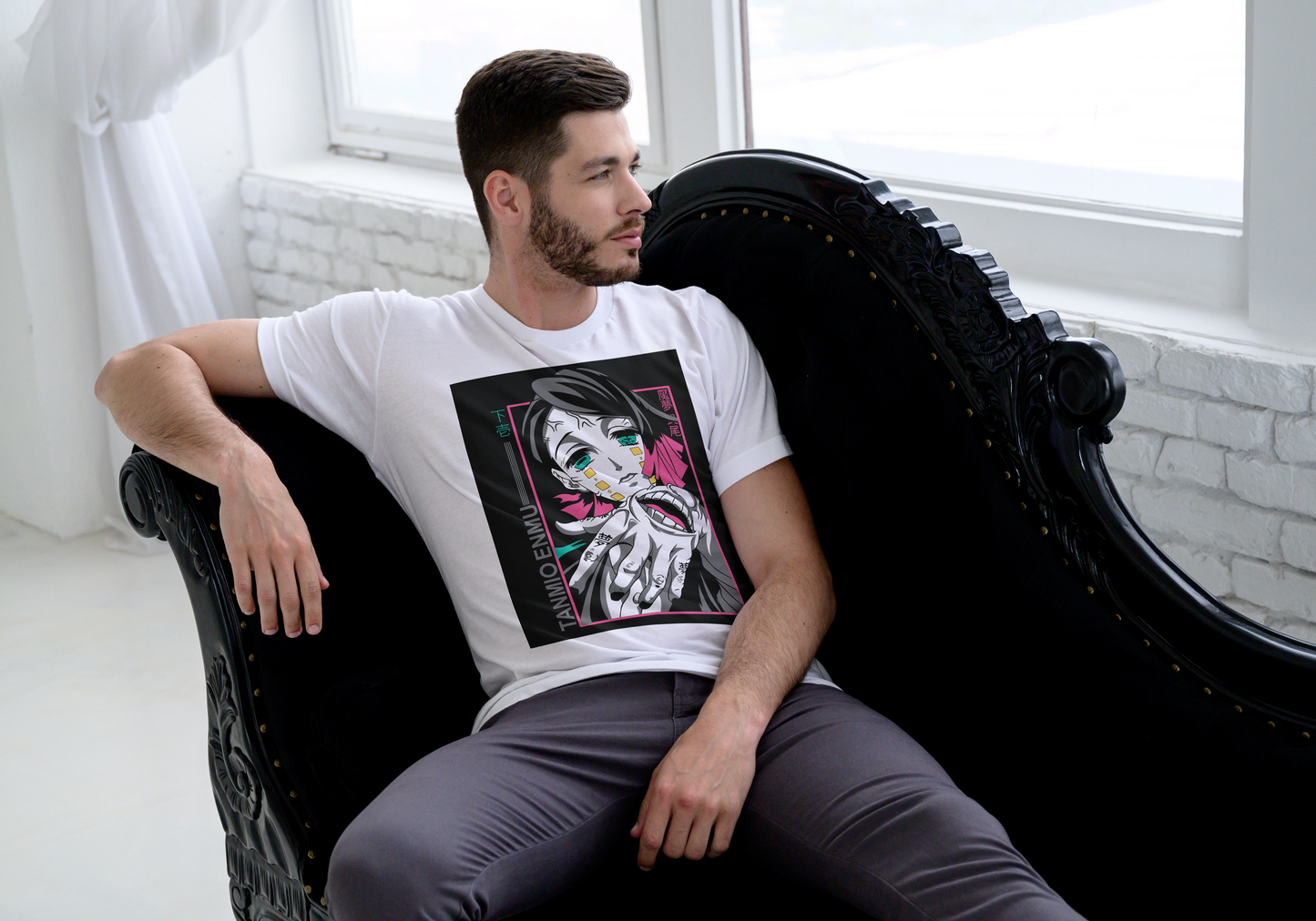 Demon Slayer Enmu anime t-shirt featuring Lower Moon One portrait design on unisex triblend fabric
