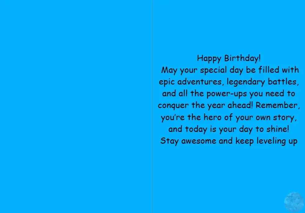 Anime Birthday Card - Blue Action Hero-Adventure Card - Gaming Level Up Celebration