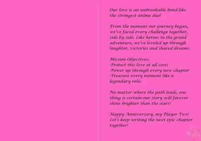 Romantic Anime Anniversary Card - Pink Cosmic Couple Love Journey Card - Relationship Milestone Greeting