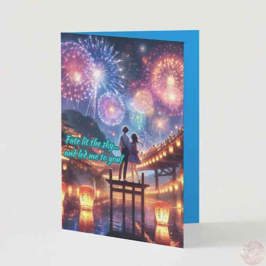 Japanese Fireworks Festival Anime Anniversary Card - Romantic Night Sky Couple Card - Love Celebration Greeting