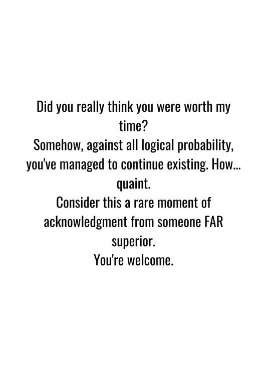 Front Image:
Dragon Ball Z Frieza funny humor greeting card featuring Golden Frieza with purple and white background
Inside Image:
Hilarious backhanded congratulations message inside Frieza greeting card celebrating mediocre achievement with villainous sass