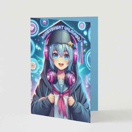 Anime Graduation Card - Gaming Otaku Achievement Unlocked - Gamer Graduation Card