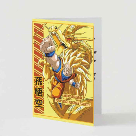 Dragon Ball Z Goku Super Saiyan 3 Birthday Card - "Your Wish Has Been Granted" | Anime Birthday Greeting Card