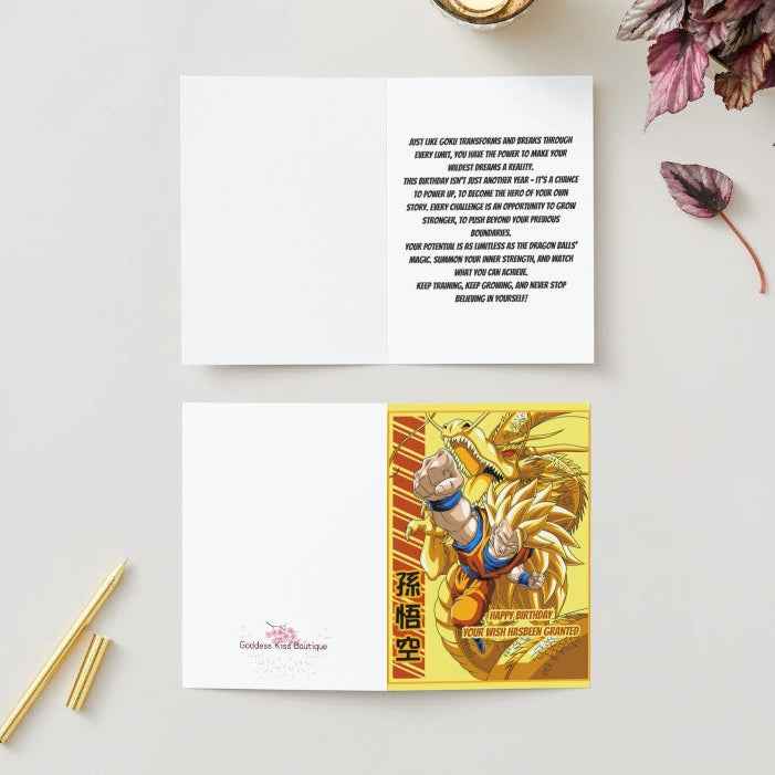 Dragon Ball Z Goku Super Saiyan 3 Birthday Card - "Your Wish Has Been Granted" | Anime Birthday Greeting Card