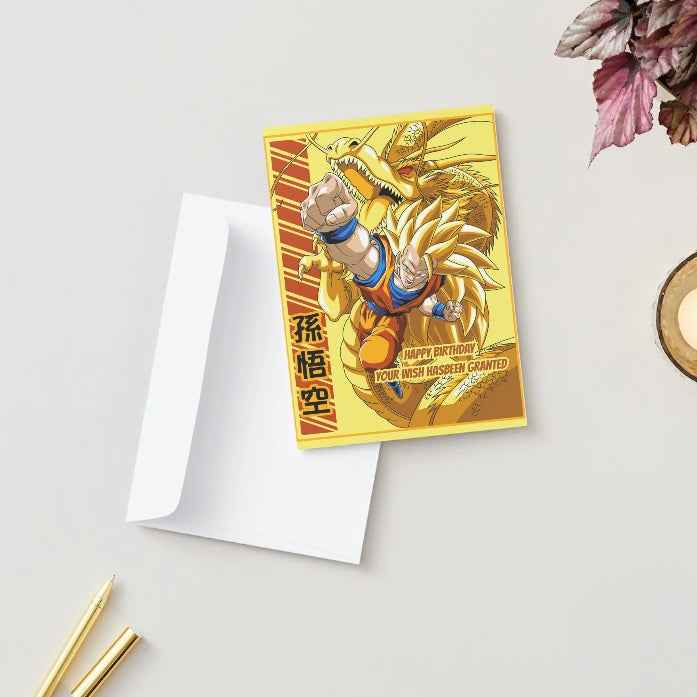 Dragon Ball Z Goku Super Saiyan 3 Birthday Card - "Your Wish Has Been Granted" | Anime Birthday Greeting Card