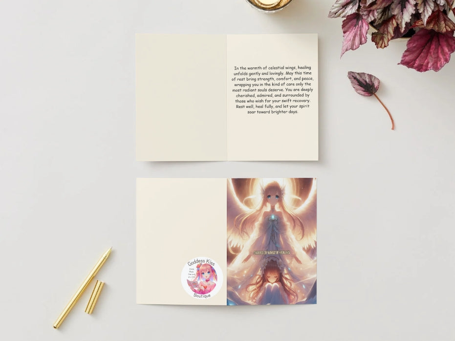 Anime Get Well Card - Guardian's Healing Light Design - Angel Protection Recovery Card - Goddess Kiss Boutique