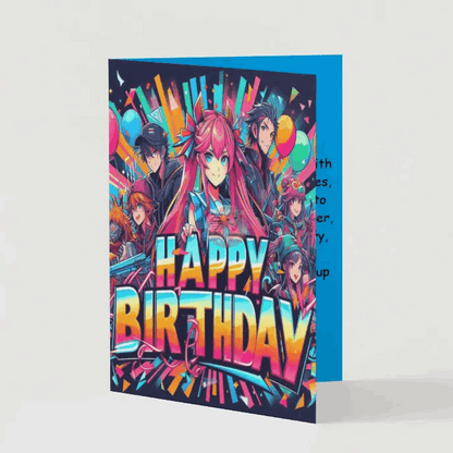 Anime Style Hand-Designed Birthday Greeting Card - Goddess Kiss Boutique