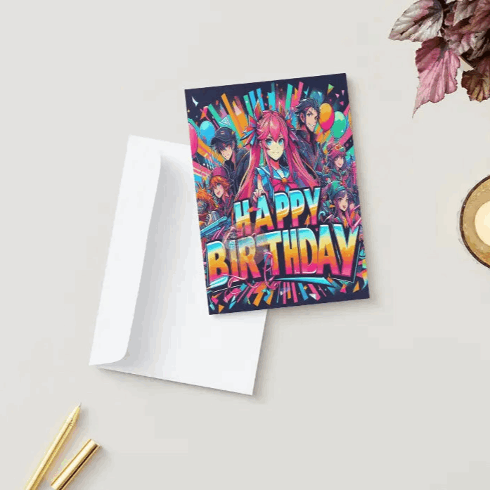 Anime Style Hand-Designed Birthday Greeting Card - Goddess Kiss Boutique