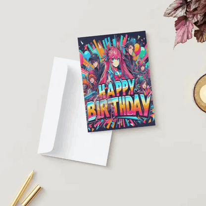 Anime Style Hand-Designed Birthday Greeting Card - Goddess Kiss Boutique