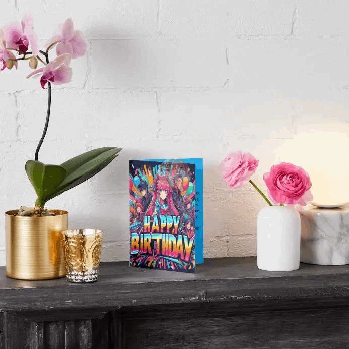 Anime Style Hand-Designed Birthday Greeting Card - Goddess Kiss Boutique