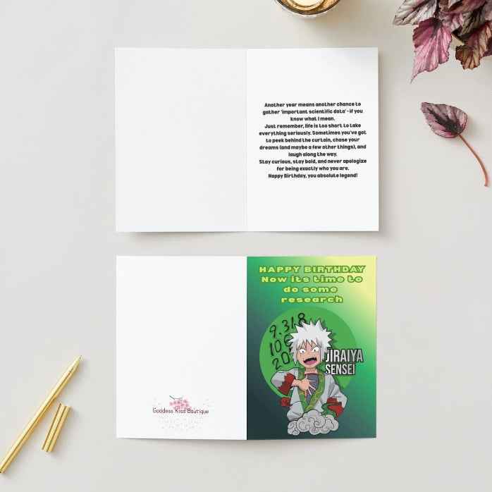 Naruto Jiraiya Funny Birthday Card - "Research" Humor | Anime Birthday Greeting Card