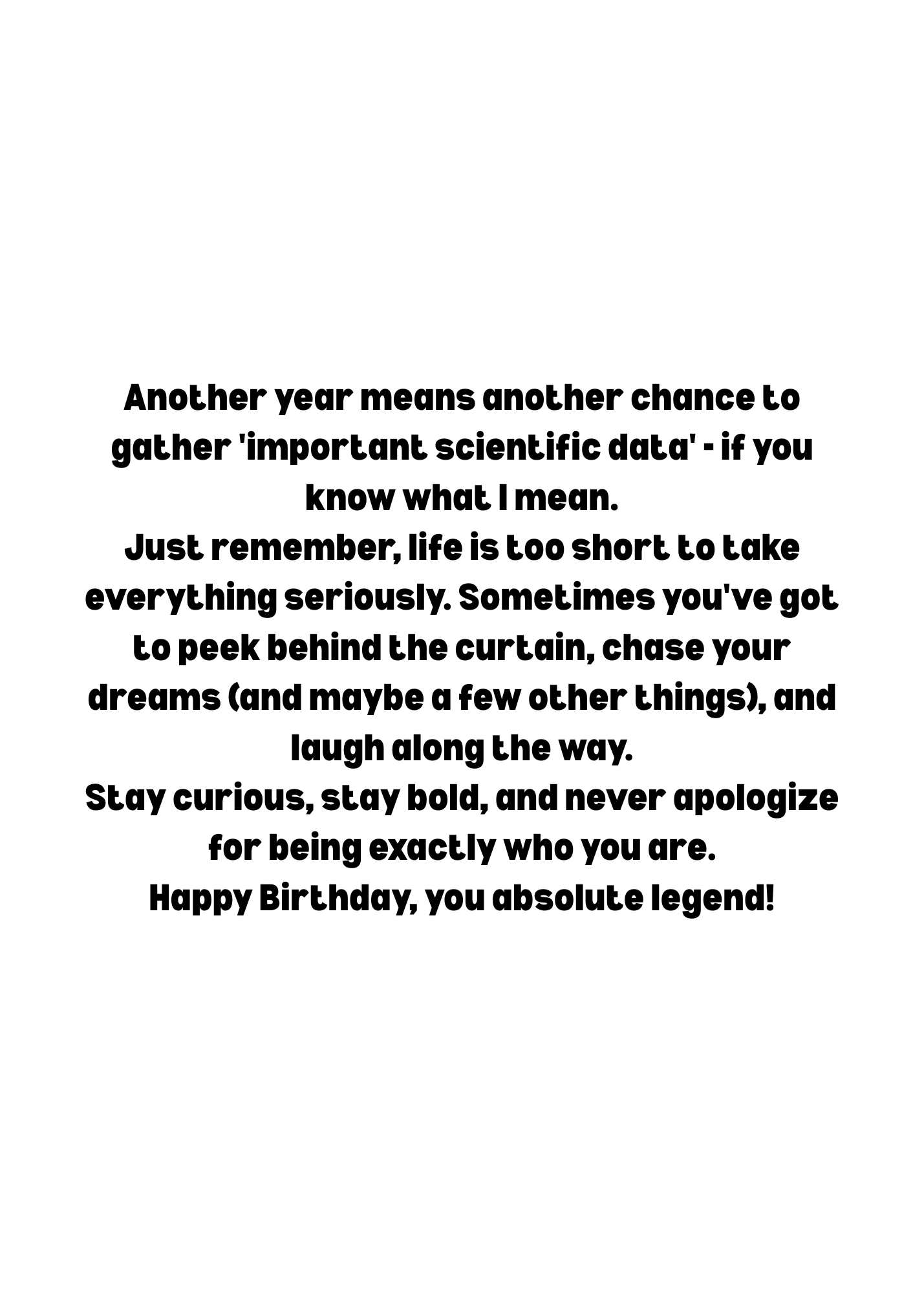 Front Image:
Naruto Jiraiya funny birthday card featuring Jiraiya Sensei with research humor and green yellow gradient background
Inside Image:
Funny yet meaningful birthday message inside Jiraiya greeting card celebrating life adventures, curiosity, and authenticity
