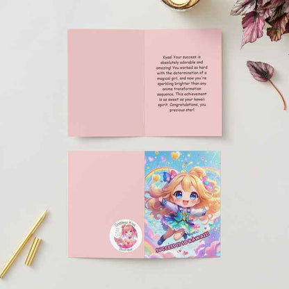 Anime Congratulations Card - Kawaii Success Sparkles - Cute Congratulations Card