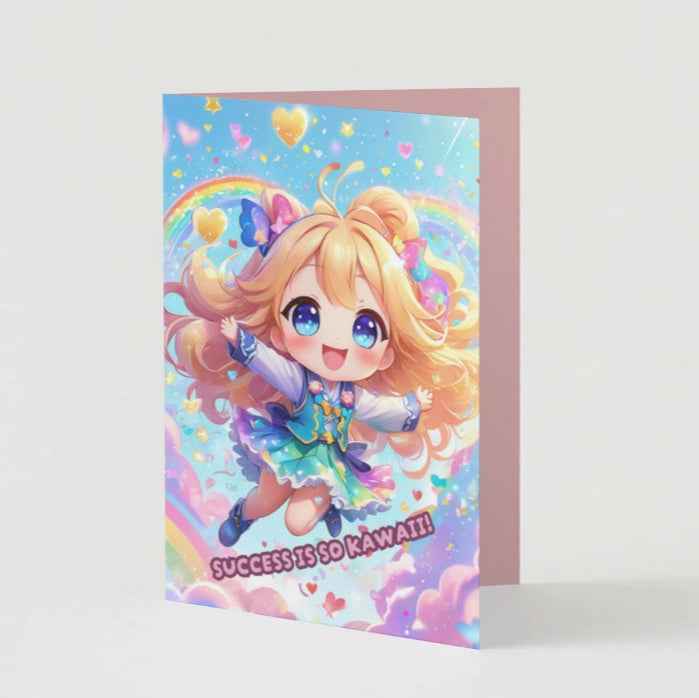 Anime Congratulations Card - Kawaii Success Sparkles - Cute Congratulations Card